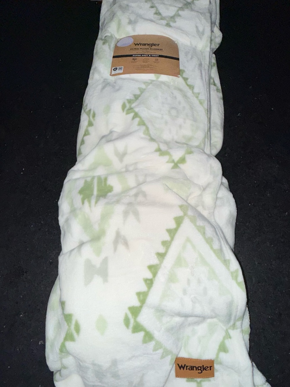 Wrangler Plush Aztec Throw Blanket in Light Green and White